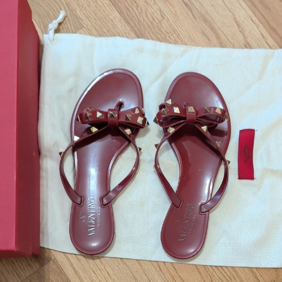 Valentino Red Studded Bow Sandals - Picture 1 of 8